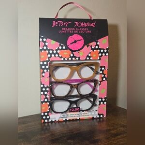 3 Pairs Betsey Johnson Reading Glasses +2.00